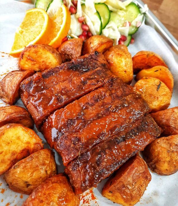 vegan butcher 'honey' ribs meal